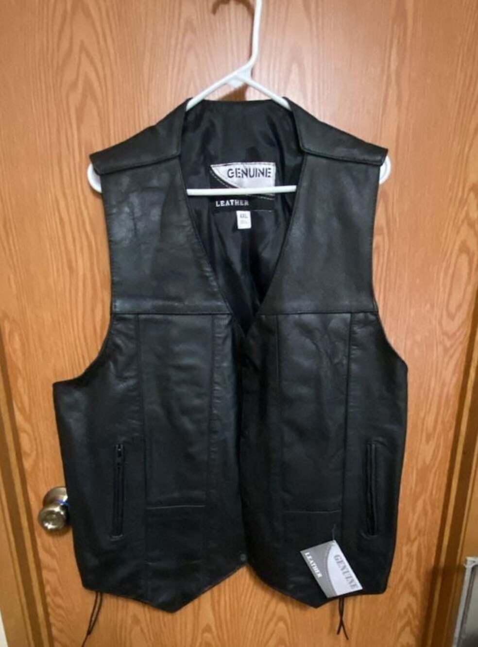 Genuine Leather Motorcycle Biker Vest with Side Laces - Size 4XL